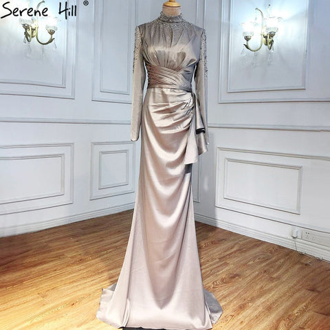Robe de soirée sirène fuchsia musulmane, élégante, avec perles, pour mariage, collection 2025, LA71004 