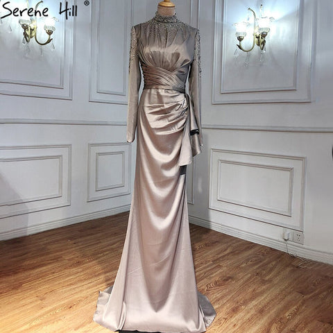 Robe de soirée sirène fuchsia musulmane, élégante, avec perles, pour mariage, collection 2025, LA71004 