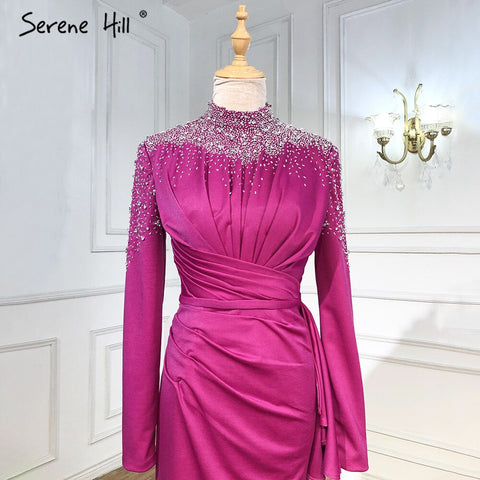 Robe de soirée sirène fuchsia musulmane, élégante, avec perles, pour mariage, collection 2025, LA71004 