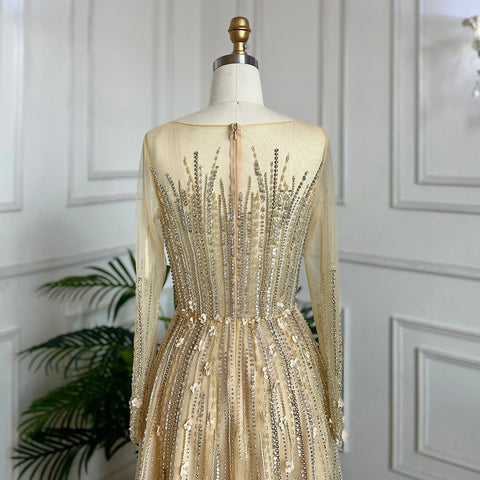 Robe de soirée longue de luxe pour femmes musulmanes, coupe trapèze, ornée de perles et de cristaux, pour fête de mariage, 2025, LA71957 