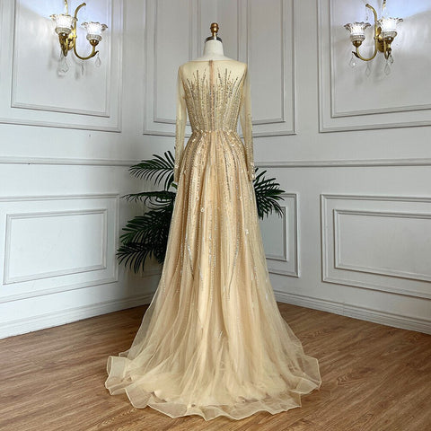 Robe de soirée longue de luxe pour femmes musulmanes, coupe trapèze, ornée de perles et de cristaux, pour fête de mariage, 2025, LA71957 