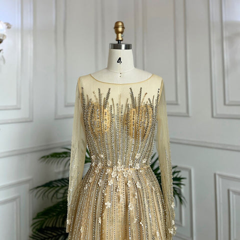 Robe de soirée longue de luxe pour femmes musulmanes, coupe trapèze, ornée de perles et de cristaux, pour fête de mariage, 2025, LA71957 