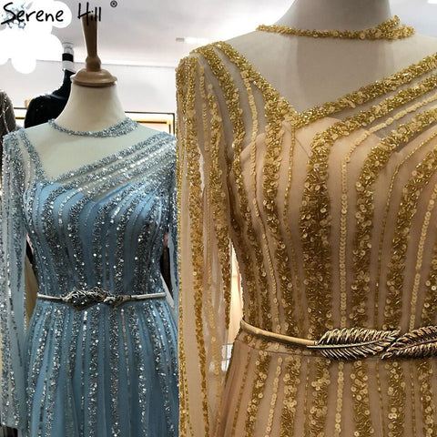 Robe de soirée musulmane dorée coupe trapèze, luxueuse, avec ceintures perlées, pour femmes, LA71458 
