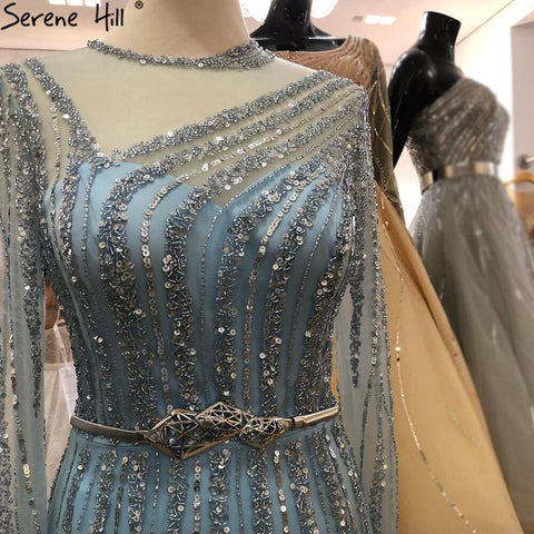 Robe de soirée musulmane dorée coupe trapèze, luxueuse, avec ceintures perlées, pour femmes, LA71458 