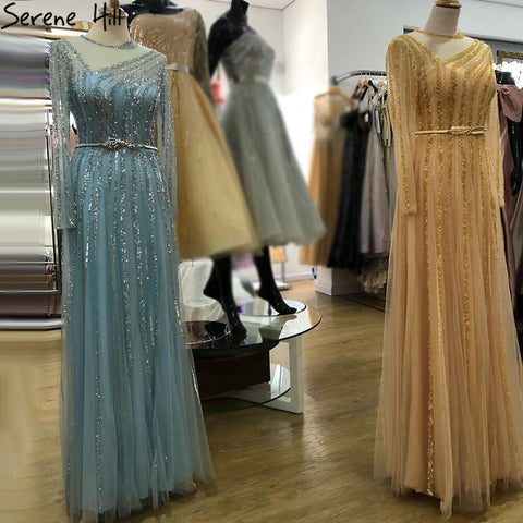 Robe de soirée musulmane dorée coupe trapèze, luxueuse, avec ceintures perlées, pour femmes, LA71458 