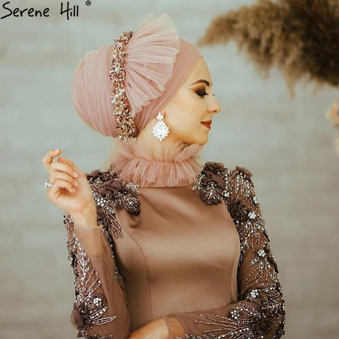 Robe de soirée musulmane de luxe dorée, avec perles, pour mariage, 2025, LA71069 