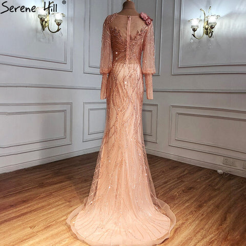 Robe de soirée musulmane de luxe dorée, manches bouffantes, style sirène, élégante, pour femmes, LA70984, 2025 