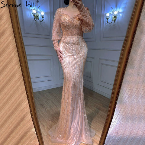 Robe de soirée musulmane de luxe dorée, manches bouffantes, style sirène, élégante, pour femmes, LA70984, 2025 