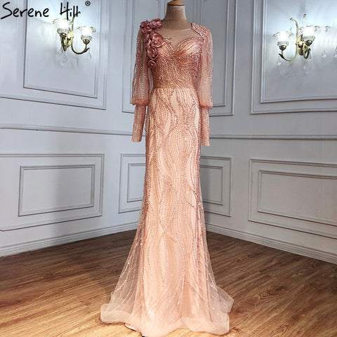 Robe de soirée musulmane de luxe dorée, manches bouffantes, style sirène, élégante, pour femmes, LA70984, 2025 