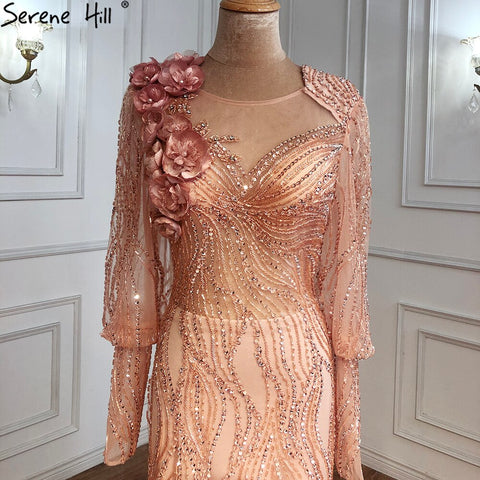 Robe de soirée musulmane de luxe dorée, manches bouffantes, style sirène, élégante, pour femmes, LA70984, 2025 