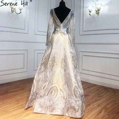 Robe de soirée musulmane dorée avec jupe, luxueuse robe en dentelle et perles de cristal, pour femme, LA71170, 2025 