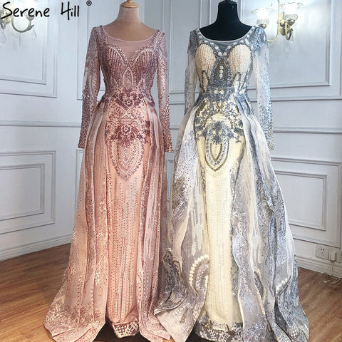 Robe de soirée musulmane dorée avec jupe, luxueuse robe en dentelle et perles de cristal, pour femme, LA71170, 2025 