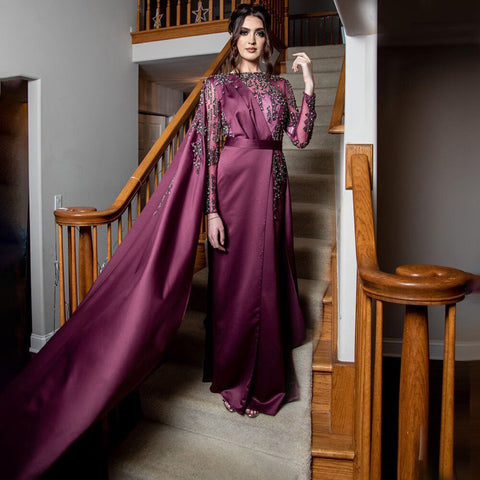Robe de soirée musulmane violette luxueuse, fendue sur le côté, en satin, pour femme, LA71456, 2025 