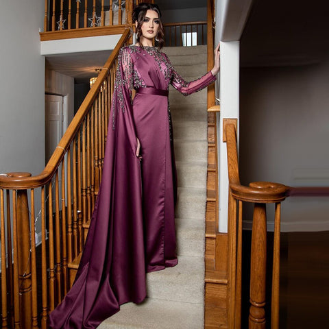 Robe de soirée musulmane violette luxueuse, fendue sur le côté, en satin, pour femme, LA71456, 2025 