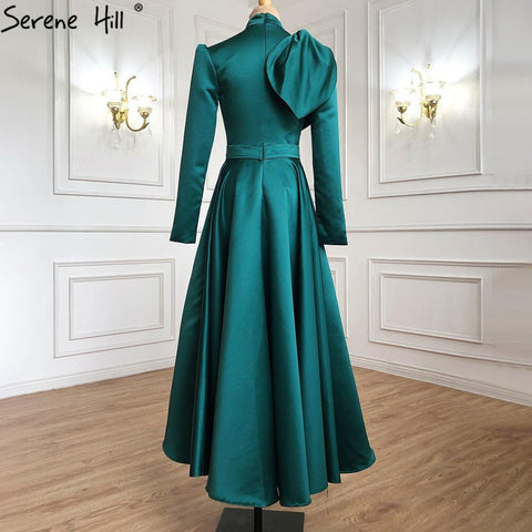 Robe de soirée trapèze verte musulmane, en satin perlé, pour femme, tenue de mariage, LA71115, 2025 