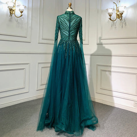 On Sale no return no refund Muslim Green A-Line Luxury Beaded Evening Dresses Gowns 2025 For Women Party LA71640