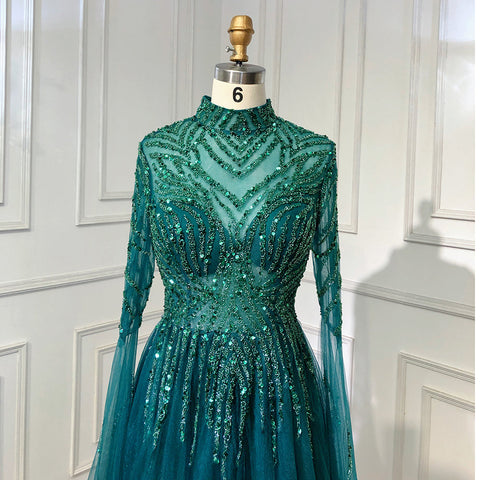 On Sale no return no refund Muslim Green A-Line Luxury Beaded Evening Dresses Gowns 2025 For Women Party LA71640