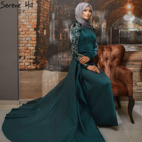 Robe de soirée musulmane verte détachable, élégante, avec perles, pour mariage, 2025, LA71057 