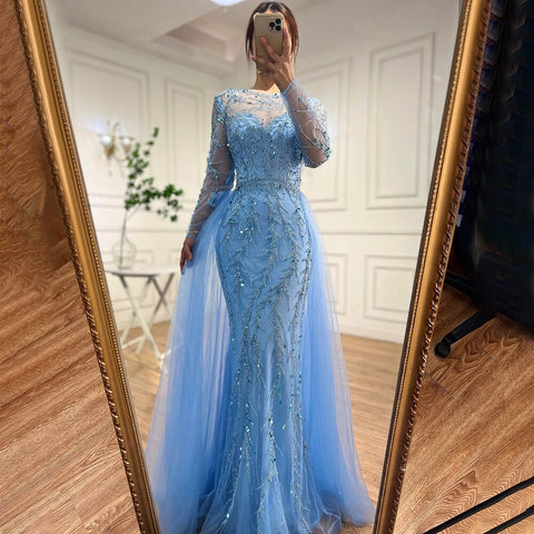 Robe de soirée longue de luxe, style sirène, élégante, verte, en dentelle et perles, pour femmes musulmanes, pour fête de mariage, 2025, LA71653L 