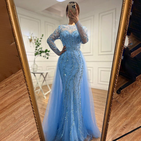 Robe de soirée longue de luxe, style sirène, élégante, verte, en dentelle et perles, pour femmes musulmanes, pour fête de mariage, 2025, LA71653L 