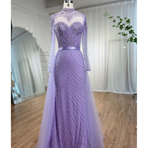 Robe de soirée élégante style sirène verte musulmane, luxueuse, en dentelle et perles, style arabe, pour femmes, pour fête de mariage, 2025, LA71913 