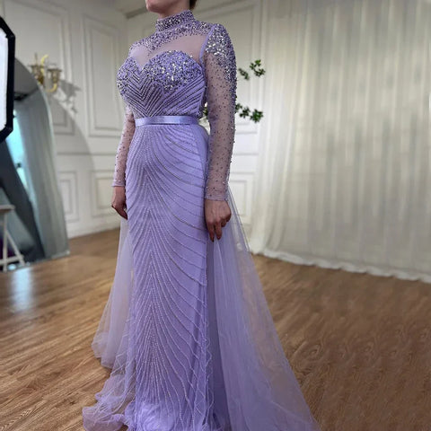 Robe de soirée élégante style sirène verte musulmane, luxueuse, en dentelle et perles, style arabe, pour femmes, pour fête de mariage, 2025, LA71913 