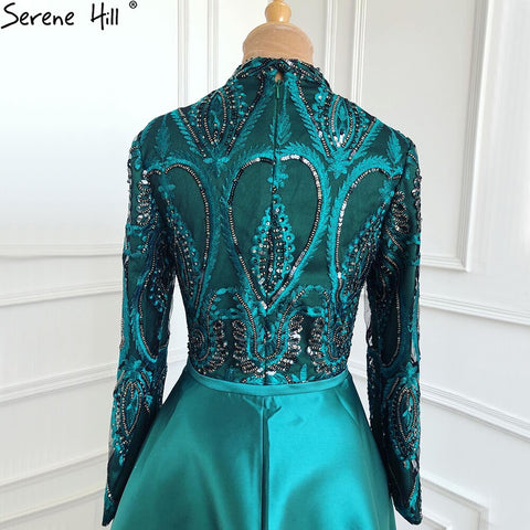 Robe de soirée musulmane verte à manches longues et style sirène pour femme, tenue de soirée à paillettes, grande taille, LA70758, 2025 