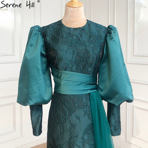 Robe de soirée musulmane à manches lanternes vertes, style sirène, élégante, pour femmes, LA71160, 2025 