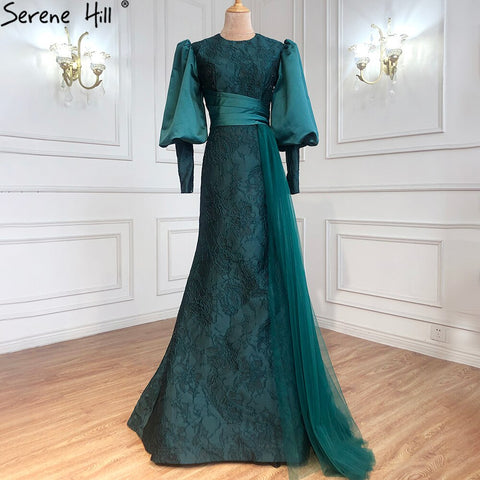 Robe de soirée musulmane à manches lanternes vertes, style sirène, élégante, pour femmes, LA71160, 2025 