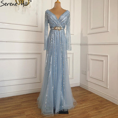 Robe de soirée musulmane verte élégante et luxueuse, manches longues, perles, pour femmes, LA70790, 2025 