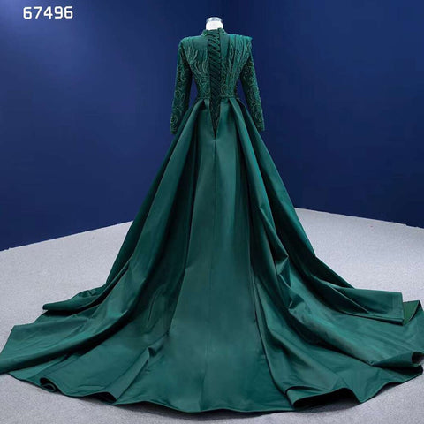 Robe de mariée sirène verte musulmane, jupe amovible en dentelle et perles, robe de mariée haut de gamme sur mesure, HM67496, 2025 