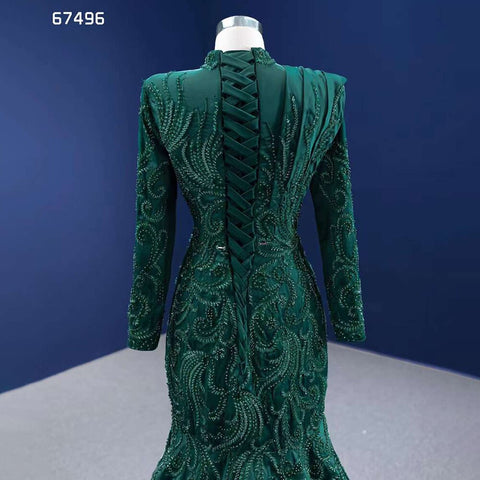Robe de mariée sirène verte musulmane, jupe amovible en dentelle et perles, robe de mariée haut de gamme sur mesure, HM67496, 2025 