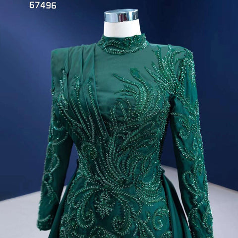 Robe de mariée sirène verte musulmane, jupe amovible en dentelle et perles, robe de mariée haut de gamme sur mesure, HM67496, 2025 