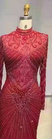 Musulman vert sirène élégant col haut luxe perlé robes de soirée robes 2025 فساتين نسائية شحن مجاني LA71776 