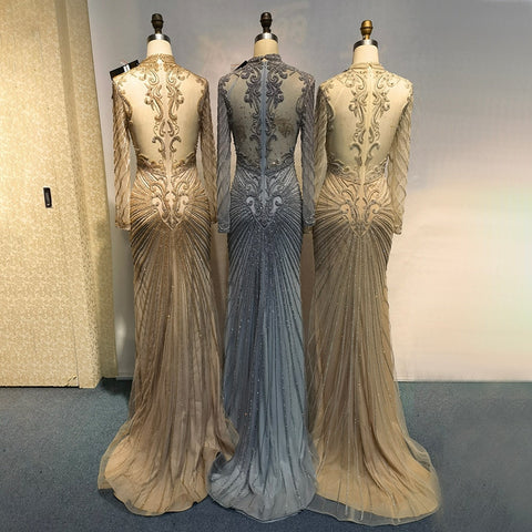 Musulman vert sirène élégant col haut luxe perlé robes de soirée robes 2025 فساتين نسائية شحن مجاني LA71776 