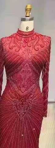 Robe de soirée sirène verte musulmane élégante à col haut et perles de luxe, tenue de soirée pour femmes, LA71776, 2025 