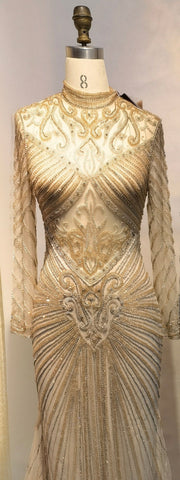 Robe de soirée sirène verte musulmane élégante à col haut et perles de luxe, tenue de soirée pour femmes, LA71776, 2025 