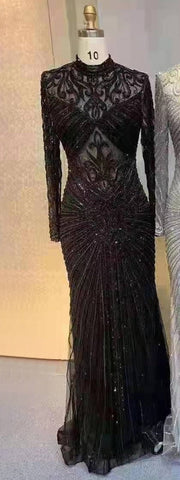 Robe de soirée sirène verte musulmane élégante à col haut et perles de luxe, tenue de soirée pour femmes, LA71776, 2025 