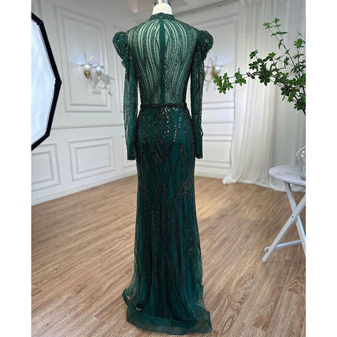 Robe de soirée longue style sirène verte, élégante et luxueuse, avec perles, style arabe, pour femmes, tenue de mariage, 2025, LA72134 