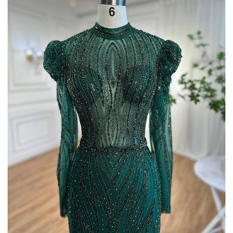 Robe de soirée longue style sirène verte, élégante et luxueuse, avec perles, style arabe, pour femmes, tenue de mariage, 2025, LA72134 