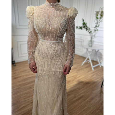 Robe de soirée longue style sirène verte, élégante et luxueuse, avec perles, style arabe, pour femmes, tenue de mariage, 2025, LA72134 