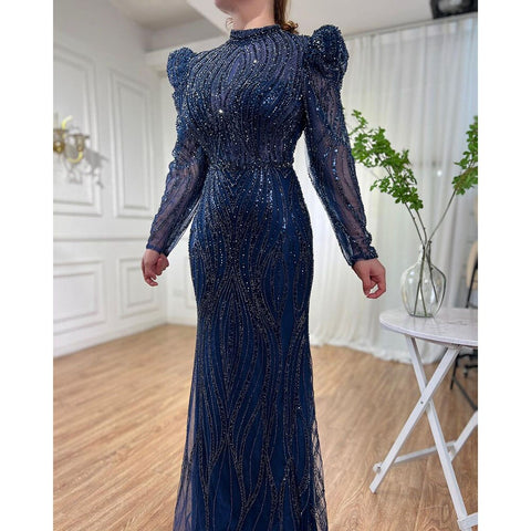 Robe de soirée longue style sirène verte, élégante et luxueuse, avec perles, style arabe, pour femmes, tenue de mariage, 2025, LA72134 