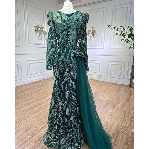 Robe de soirée sirène verte musulmane élégante avec dentelle sexy et perles, luxueuse robe de soirée pour femmes, 2025, LA72123 