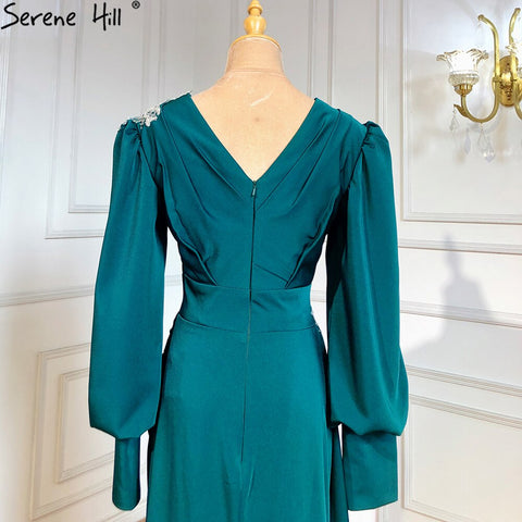Robe de soirée sirène verte musulmane, élégante et luxueuse, en satin perlé, pour femmes, LA71491, 2025 