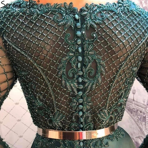 Robe de soirée musulmane en satin vert, coupe trapèze, avec perles, pour mariage, collection 2025, LA71252 