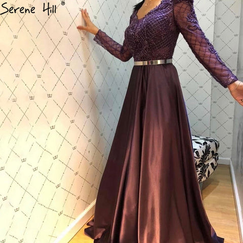 Robe de soirée musulmane en satin vert, coupe trapèze, avec perles, pour mariage, collection 2025, LA71252 