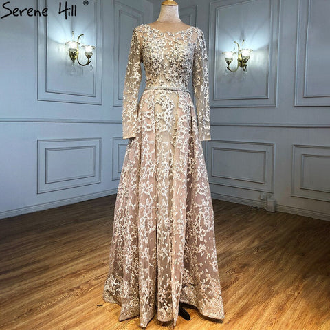 Robe de soirée trapèze grise musulmane, luxueuse, en dentelle et perles, pour femme, idéale pour un mariage, modèle 2025, LA71211 