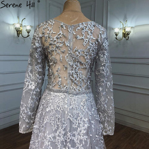 Robe de soirée trapèze grise musulmane, luxueuse, en dentelle et perles, pour femme, idéale pour un mariage, modèle 2025, LA71211 