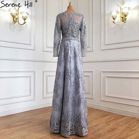 Robe de soirée trapèze grise musulmane, luxueuse, en dentelle perlée, pour femme, tenue de mariage, LA71308, 2025 