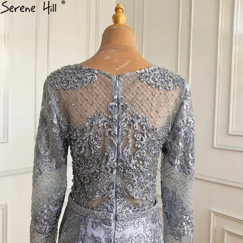 Robe de soirée trapèze grise musulmane, luxueuse, en dentelle perlée, pour femme, tenue de mariage, LA71308, 2025 
